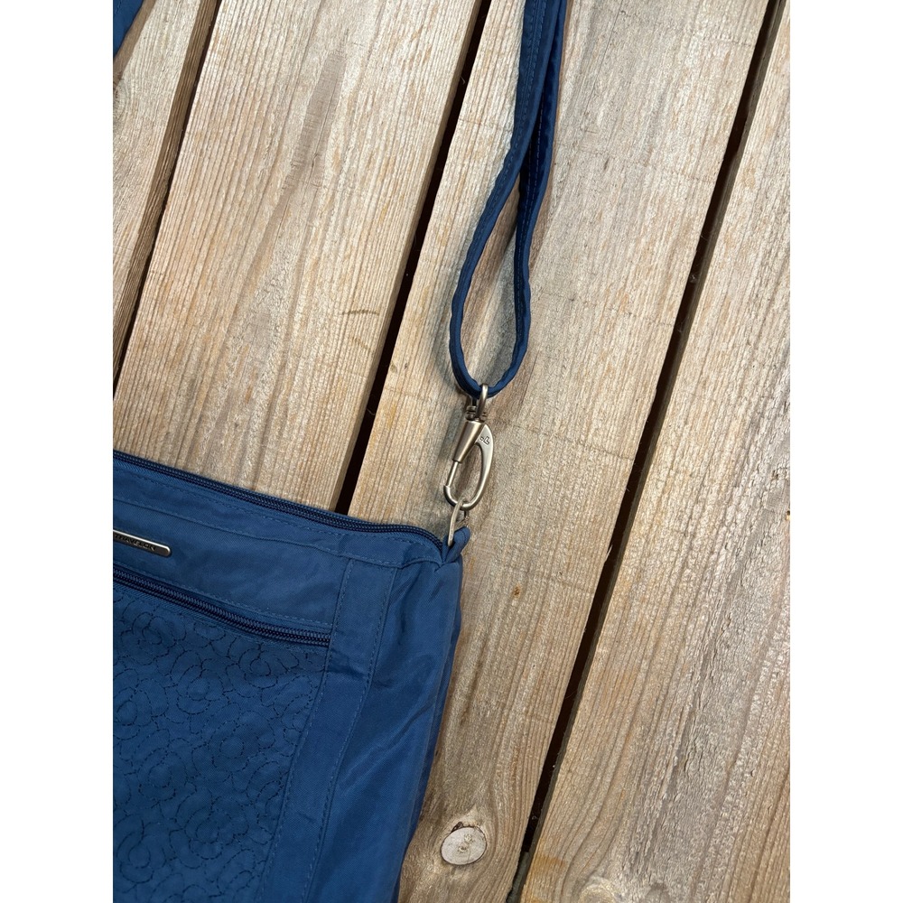 Travelon Anti-Theft Crossbody Bag Navy Blue Nylon RFID Blocking Floral Quilt - Picture 3 of 9